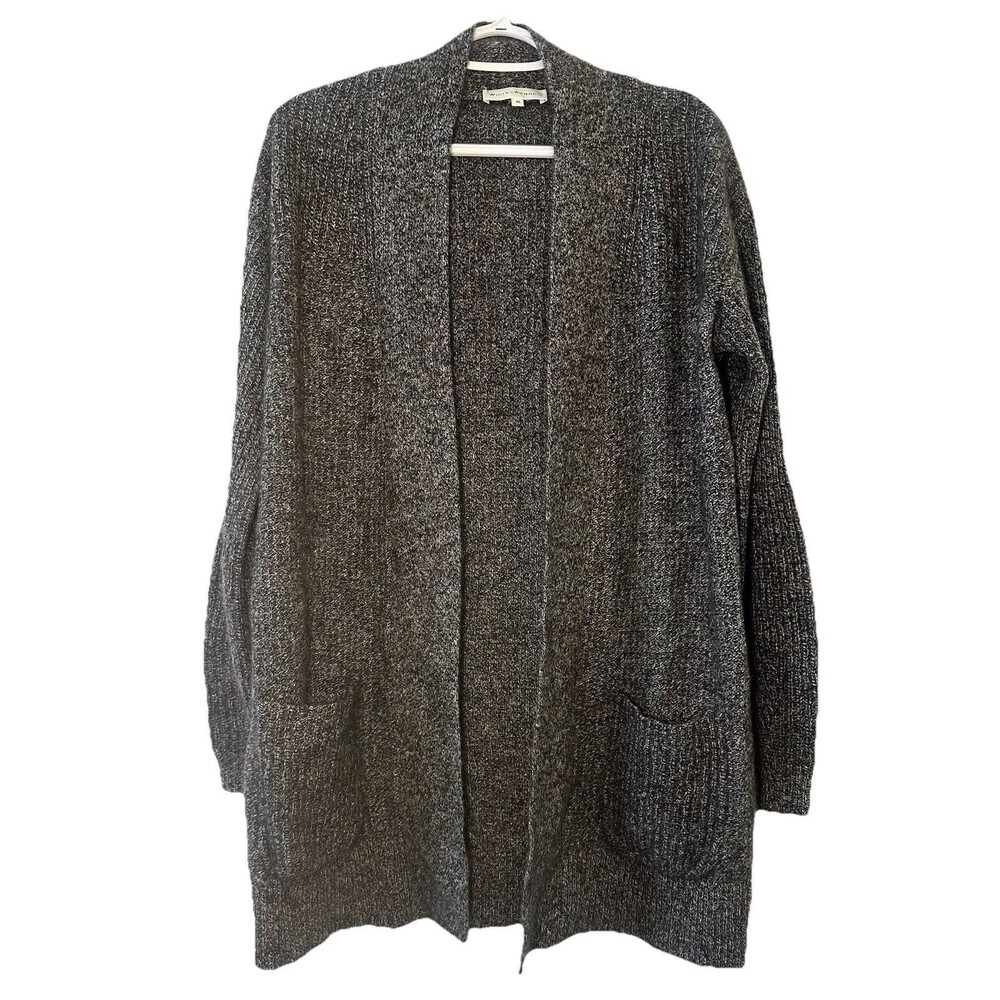 White + Warren 100% Cashmere Long Open Cardigan Gray Pockets Soft Knit Size M